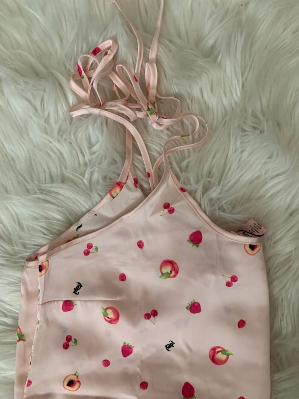JUICY COUTURE Juicy Fruit Printed Satin Sleep Cami & Shorts Pajamas Set Sz LARGE - Picture 4 of 6